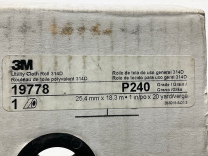 3m 19778 Abrasive Utility Cloth Roll 1'' X 20 Yd P240 240 Grit Sandpaper Roll