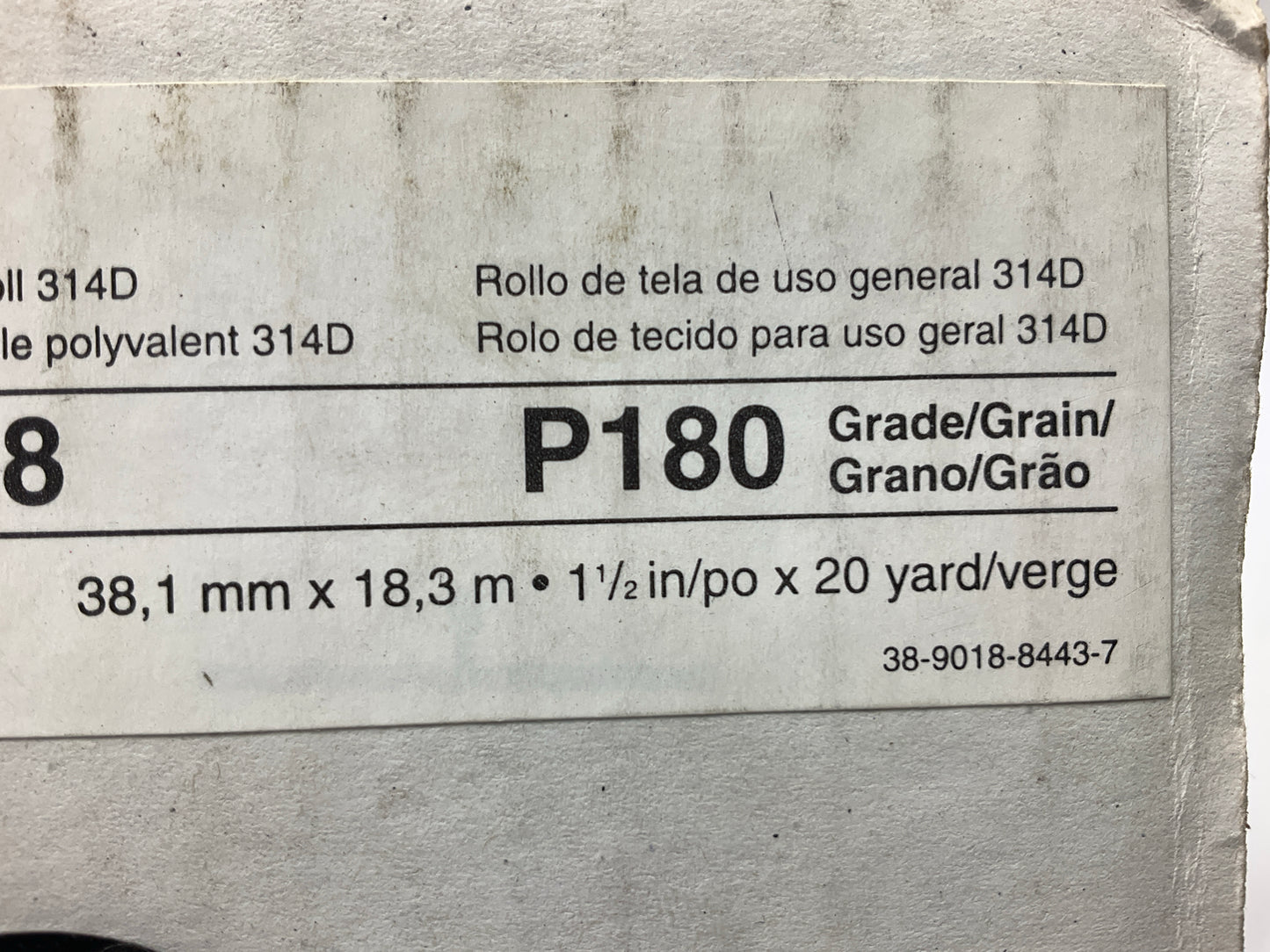 3M 19798 Utility Cloth Sanding Abrasive Roll 314D P180 J-weight 1-1/2'' X 20 Yard