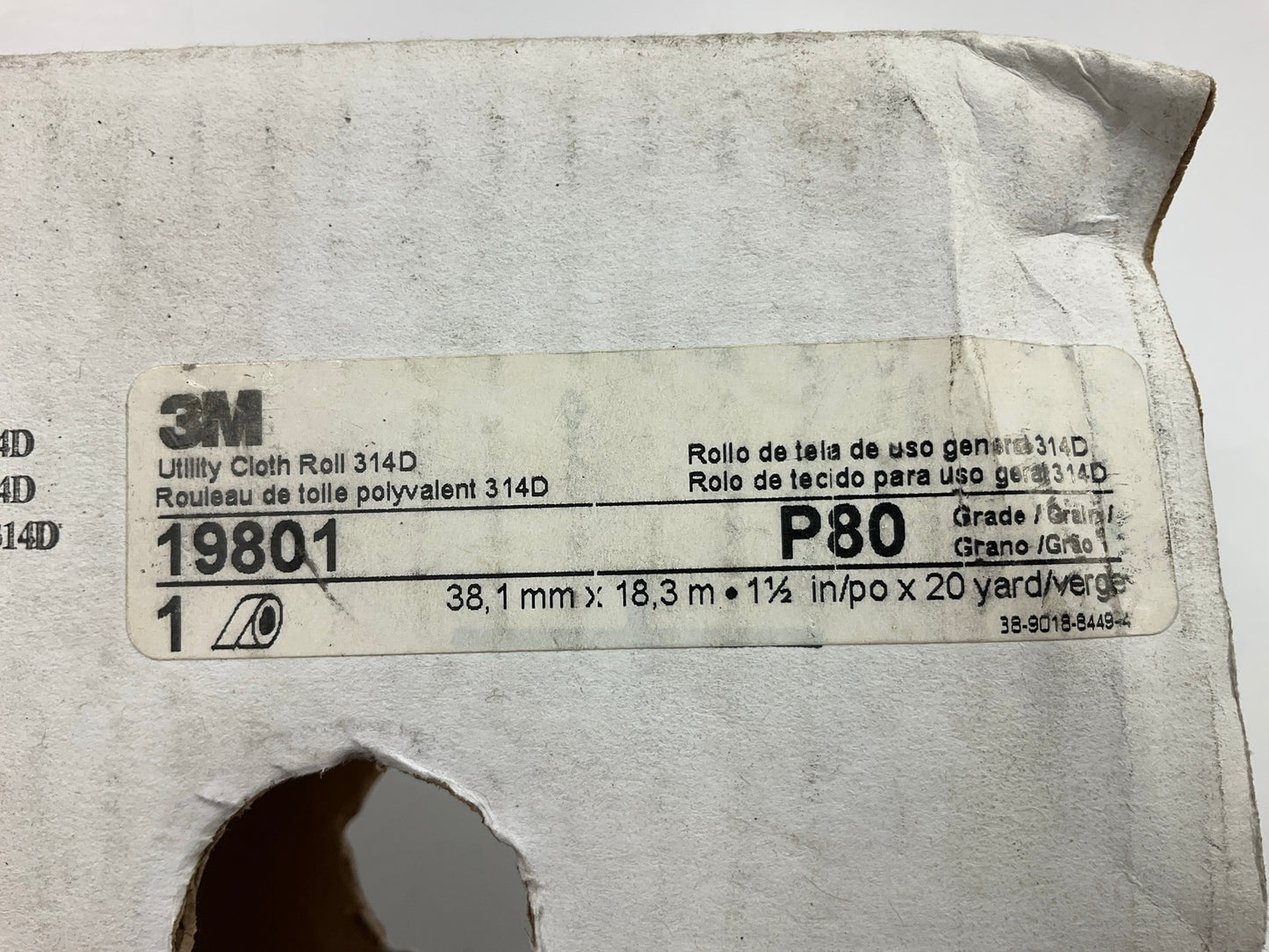 3M 19801 1-1/2'' X 60' P80 Grit Aluminum Oxide Maroon Utility Sanding Cloth Roll