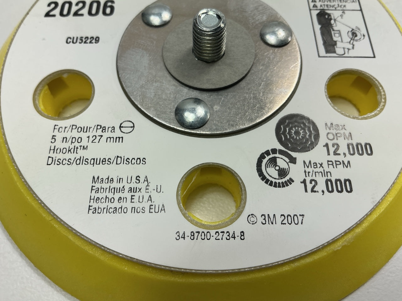 3M 20206 5'' Hook-and-Loop Disc Backup Pad, 5/16''-24 Threaded Shaft