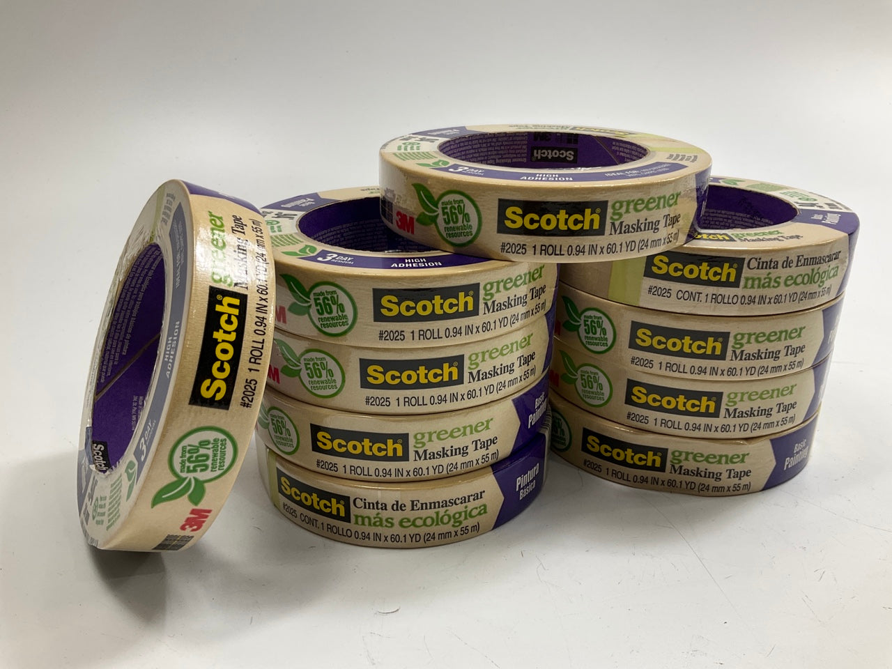 (10) Rolls - 3M 2025 Scotch Greener Masking Tape, Each Roll Is 0.94'' X 60 Yards