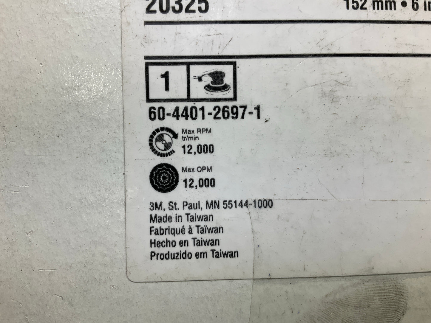 3M 20325 Random Orbital Sander, 6'' Non-Vacuum, 3/16'' Orbit