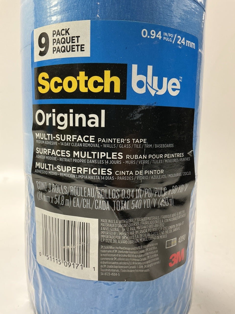 (9) Rolls - 3M Scotch 2090 Blue Painters Tape, 1'' X 60 Yards. (Blue) 0.94''x60'