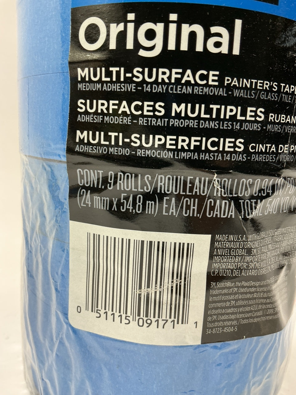 (9) Rolls - 3M Scotch 2090 Blue Painters Tape, 1'' X 60 Yards. (Blue) 0.94''x60'