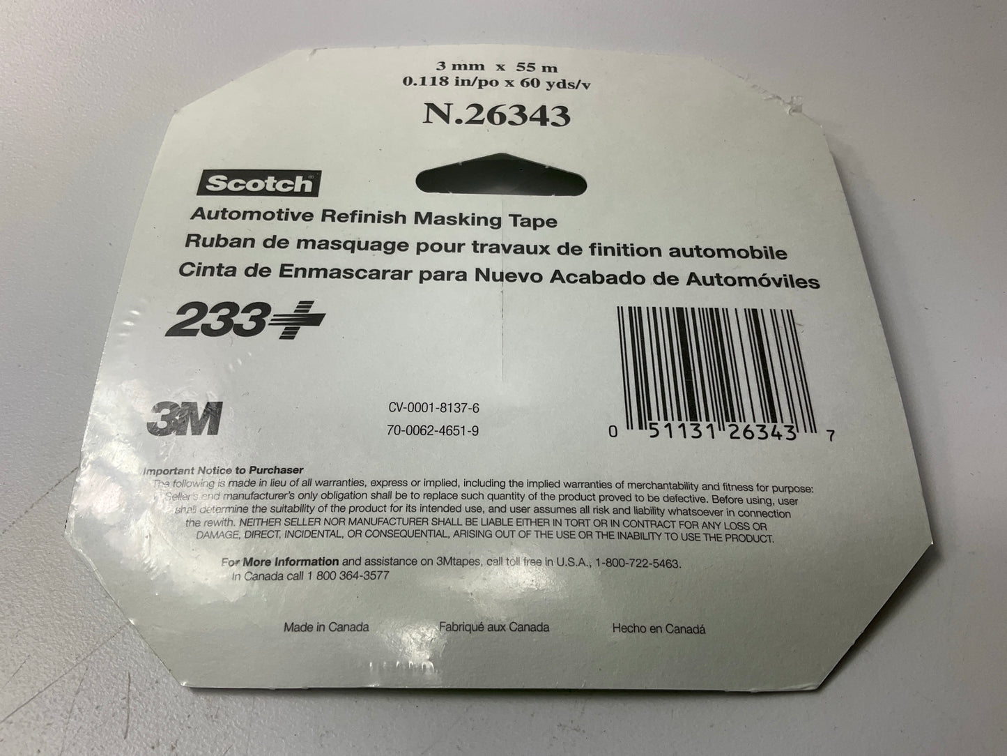 3M 26343 Scotch Performance Masking Tape 233+ 1 Roll 3mm X 55m, Green