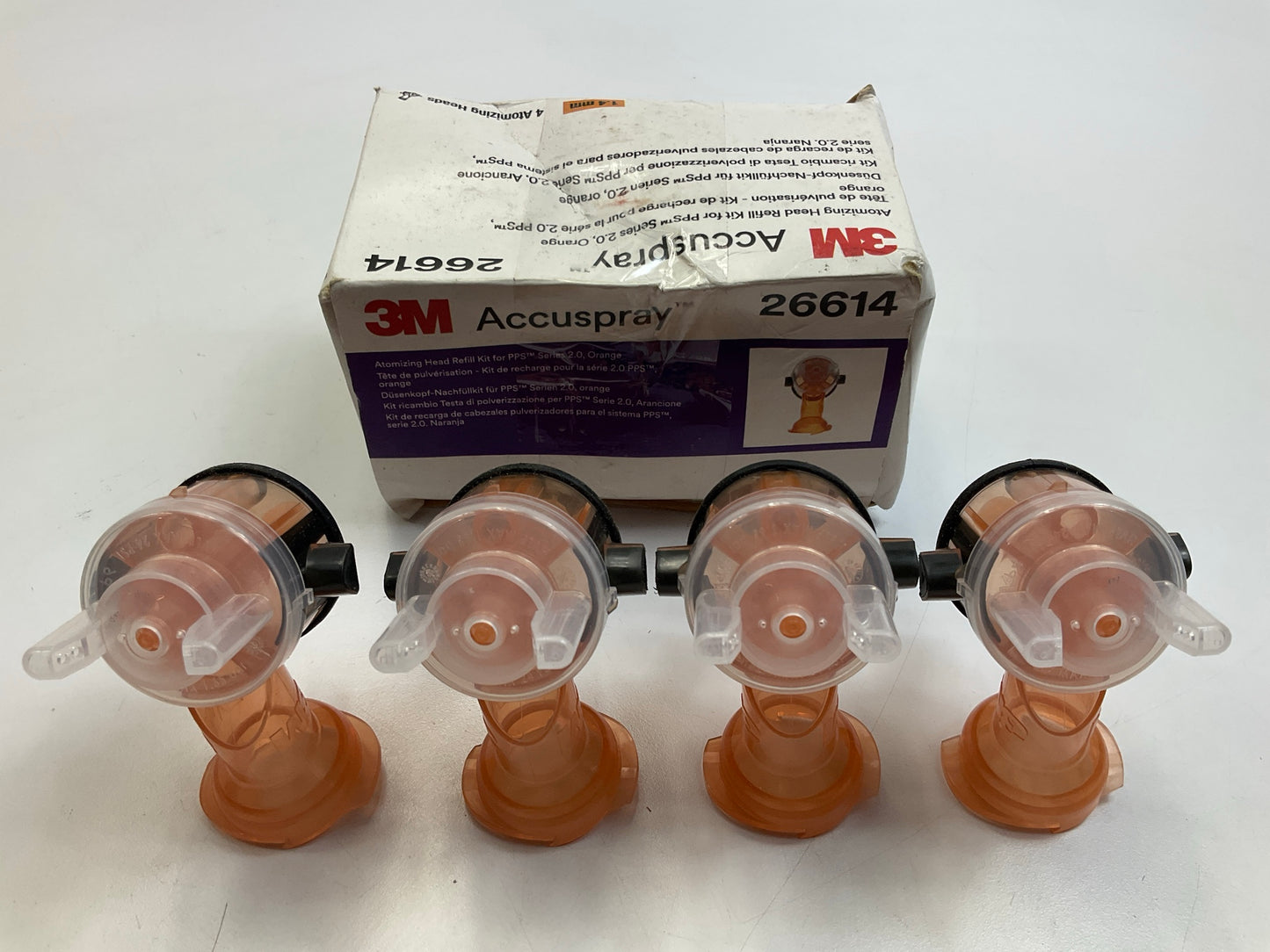 3M 26614 1.4mm Accuspray 2.0 PPS Atomizing Heads Orange Spray Gun Tips, 4 / Pack