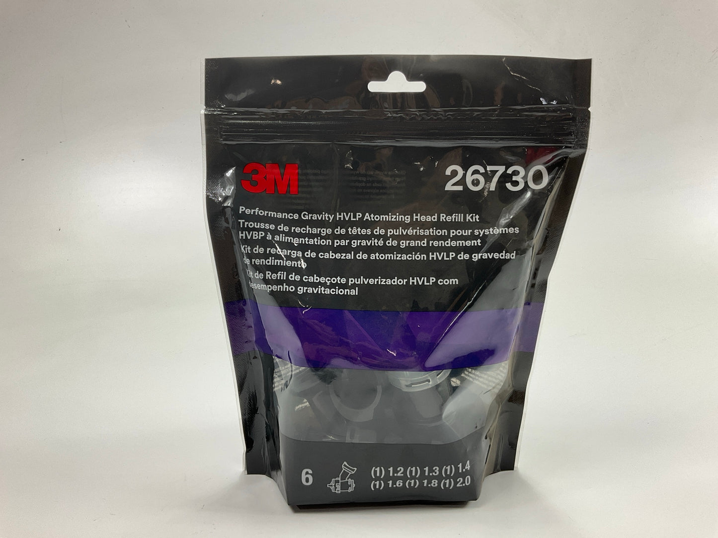 3M 26730 Performance Gravity HVLP Atomizing Head Variety Kit, Sizes 1.2 6-pack