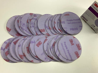 3M 30371 Hookit 3'', 600 Grit Purple Finishing Film Sanding Disc (50/Box)