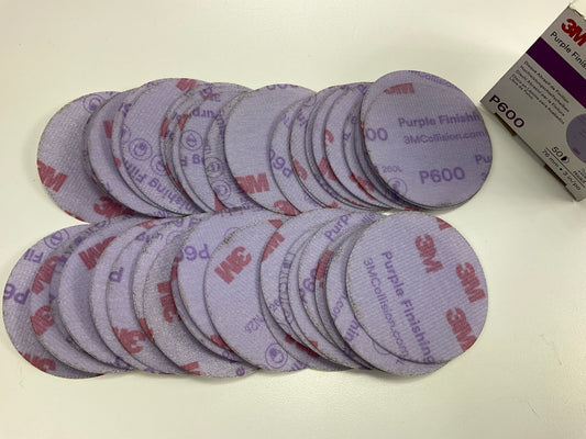 3M 30371 Hookit 3'', 600 Grit Purple Finishing Film Sanding Disc (50/Box)