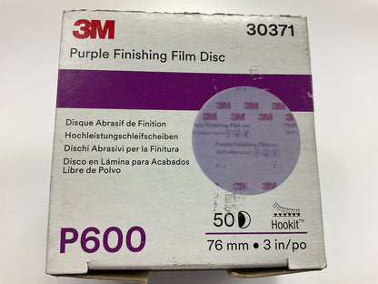 3M 30371 Hookit 3'', 600 Grit Purple Finishing Film Sanding Disc (50/Box)