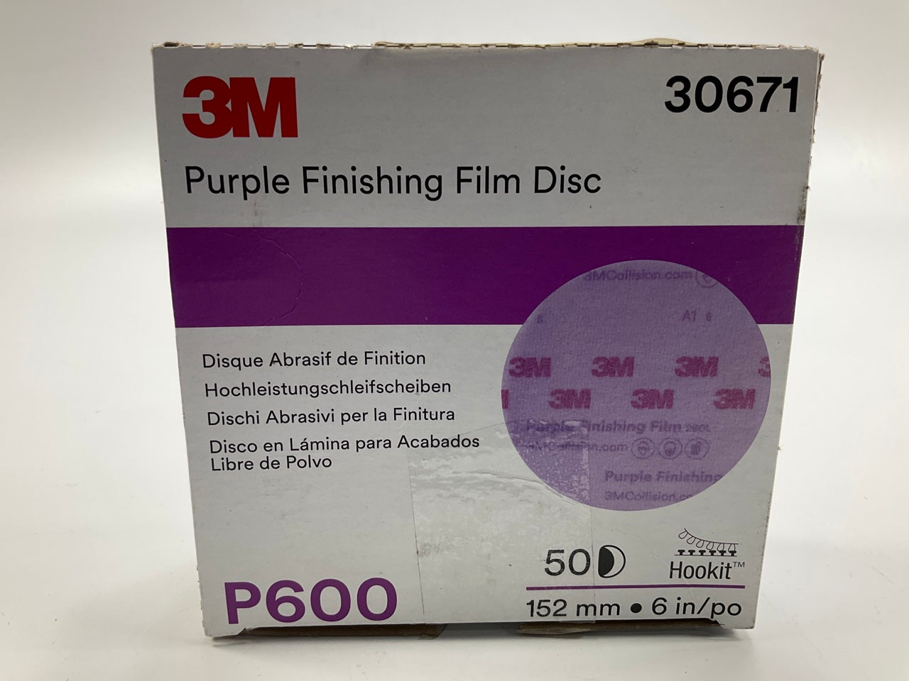 3M 30671 Purple Finishing Film Hookit Sanding Disc (600 Grit, 6 Inch, 50 Pcs)