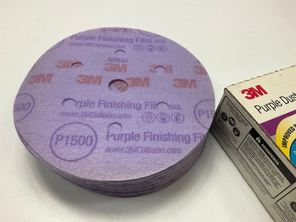 3M 30767 Purple Hookit Dust-Free 6'' P1500 1500 Grit Finishing Film Disc (50/Box)
