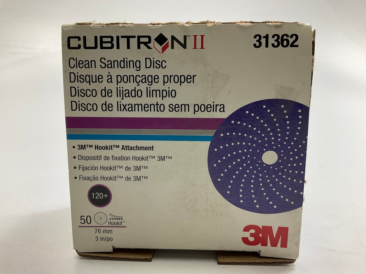 3M 31362 Cubitron II Sanding Discs, 3'', 120+ Grit, Hook & Loop, Purple, 50 Discs