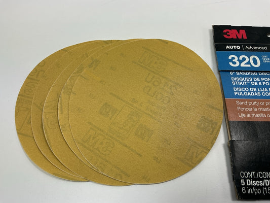 3M 31435 Stikit Gold Sanding Disc, 6 Inch, P320 Grit, 5 / Pack