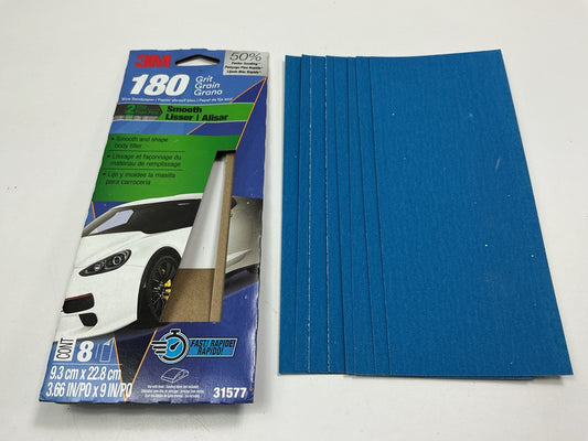 3M 31577 Blue Sandpaper Sheets 3-2/3''x9'', 180 Grit, 8 Sheets / Pack