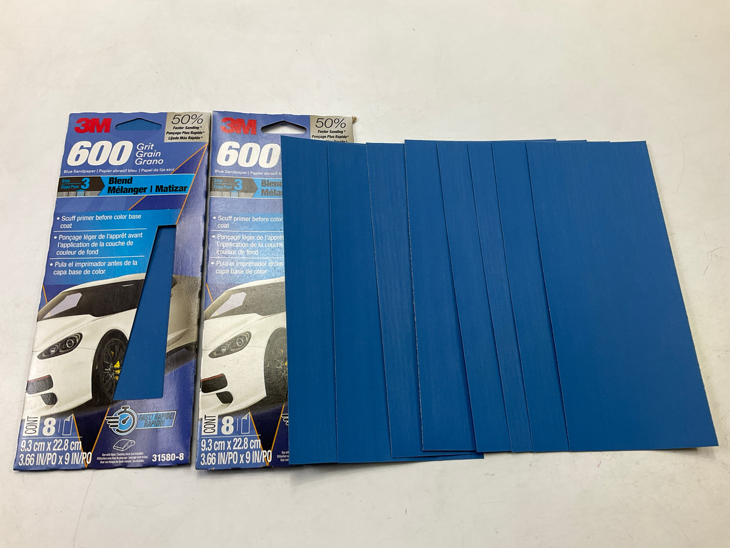 3M 31580 Blue Sandpaper , 3-2/3 In X 9 In, 600 Grit, 16 Sheets Total