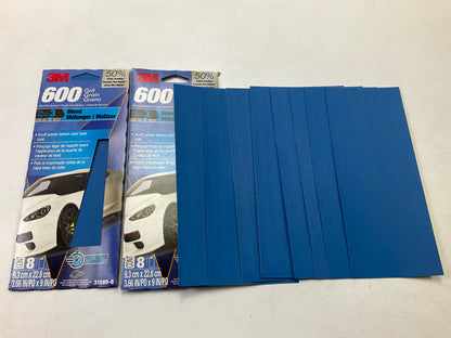 3M 31580 Blue Sandpaper , 3-2/3 In X 9 In, 600 Grit, 16 Sheets Total
