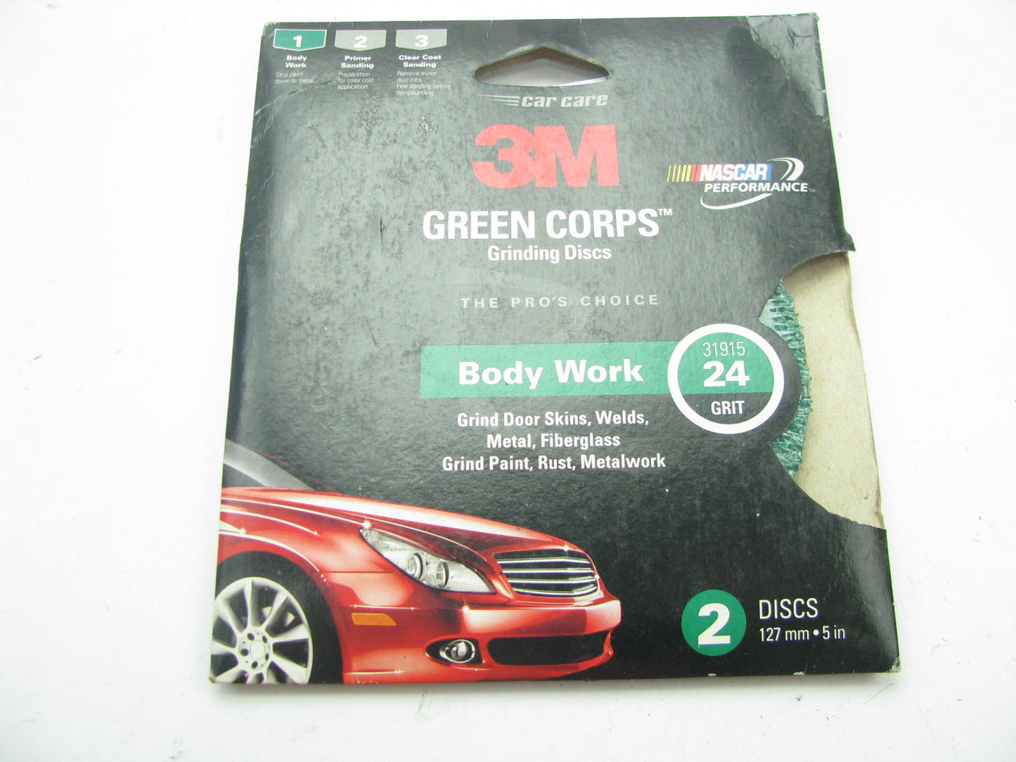 3M 31915 Green Corps Grinding Disc - 24 Grit, 5'' Diameter 2/Pack