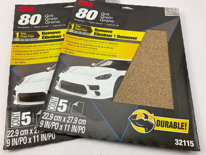 (2) 5 Pack - 3M 32115 Abrasive Dry Sandpaper 80 Grit Grade 9'' X 11'' Stage 1