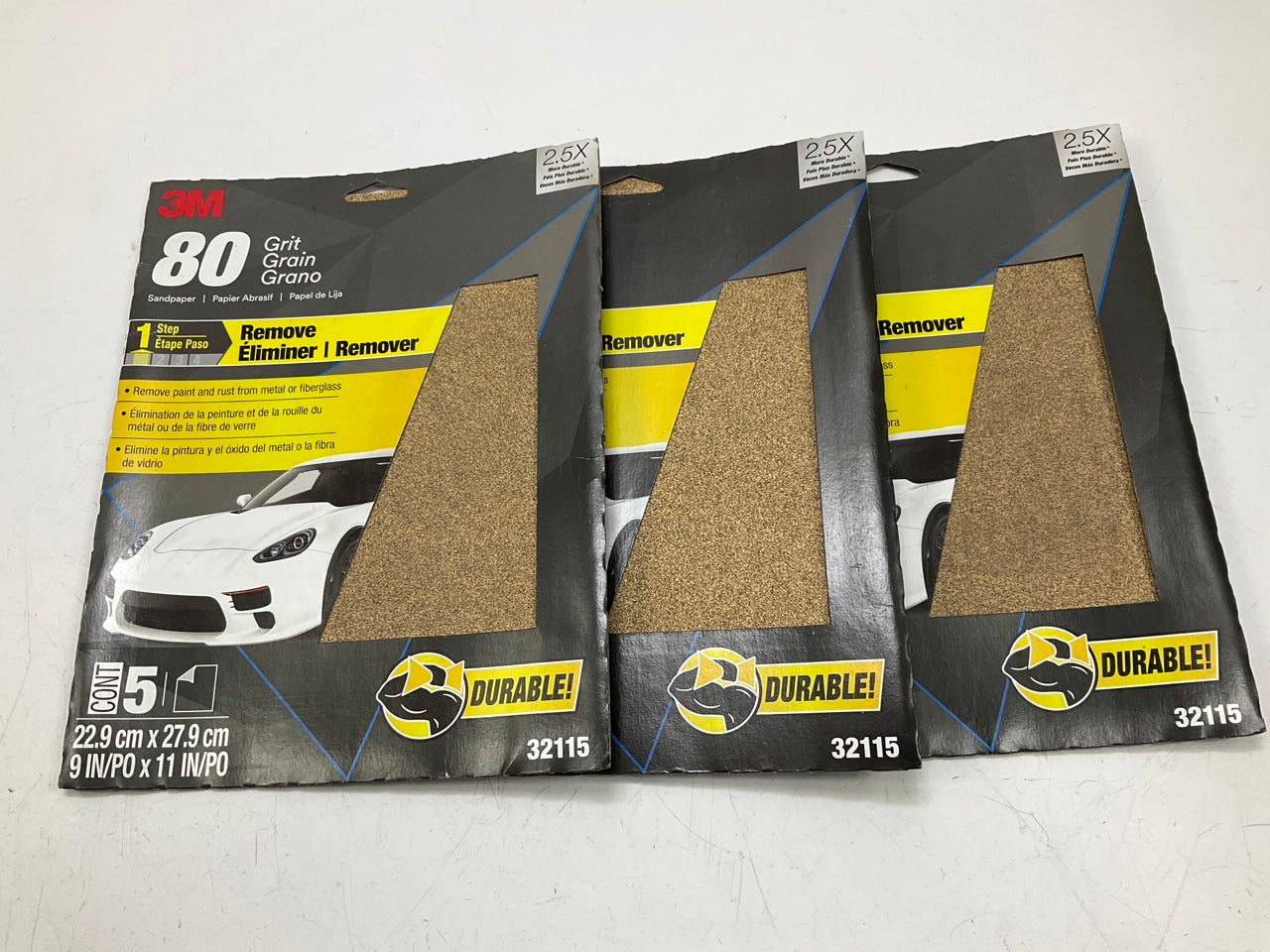 3M 32115 Sandpaper Sheets - 80 Grit, 9''x11'', 15 Sheets Total
