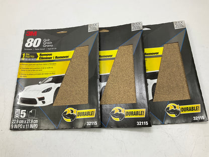 3M 32115 Sandpaper Sheets - 80 Grit, 9''x11'', 15 Sheets Total