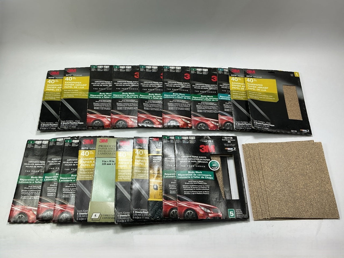 100 Sheets Total - 3M 32118 Sandpaper Sheets, 9 In X 11 In. 40 Grit