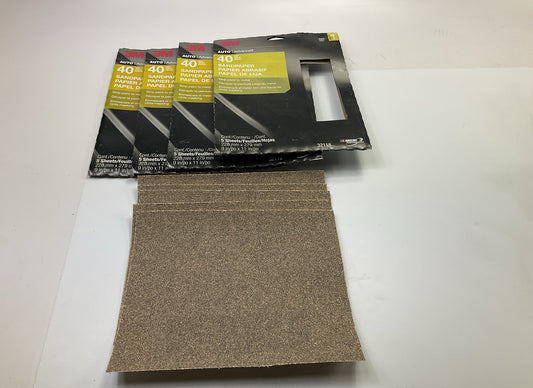 3M 32118  9'' X 11'' Sandpaper Sheets, 40 Grit, 20 Sheets Total