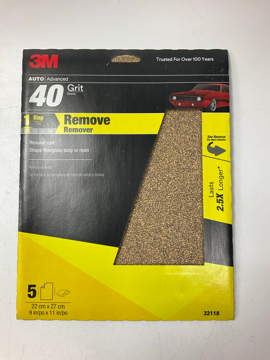 3M 32118 Sandpaper Sheets (9'' X 11'') 40 Grit, 5 SHEETS