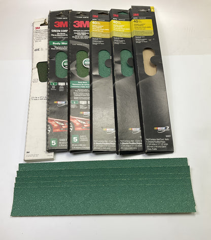 3M 32221 Green Corps File Sandpaper Sheets, 40 Grit, 2-3/4 In X 17-1/2'', 30 Pcs