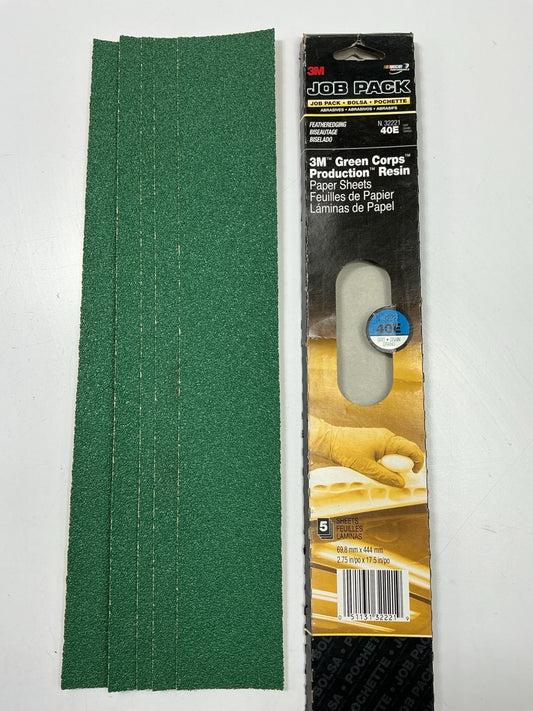 3M 32231 Stikit File Sandpaper Sheet 40 Grit, 2.75'' X 17.5'', 5 Sheets / Pack