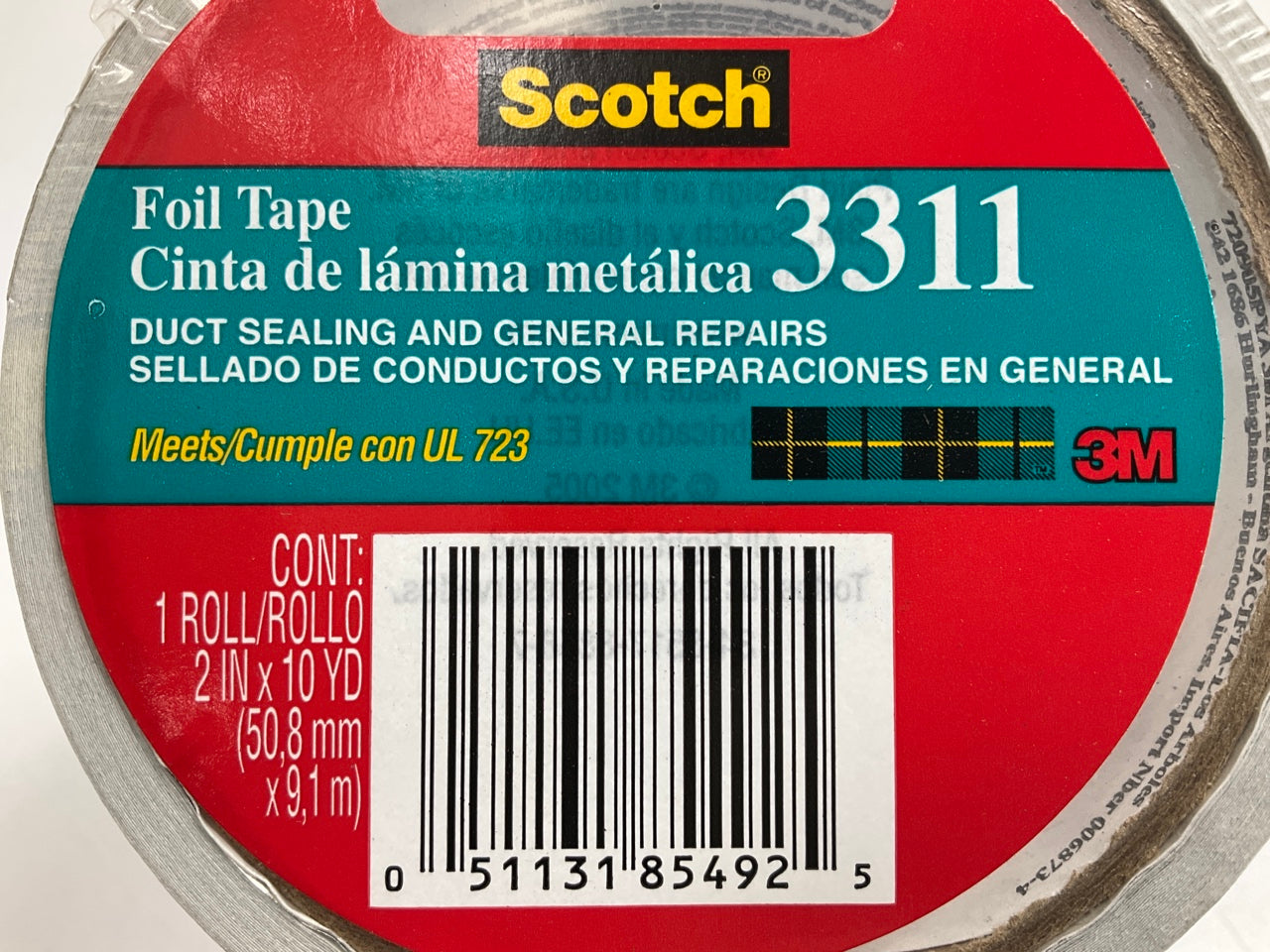 3M 3311 Scotch Aluminum Foil Tape Silver, 2'' X 10 Yards, 3.6 Mil