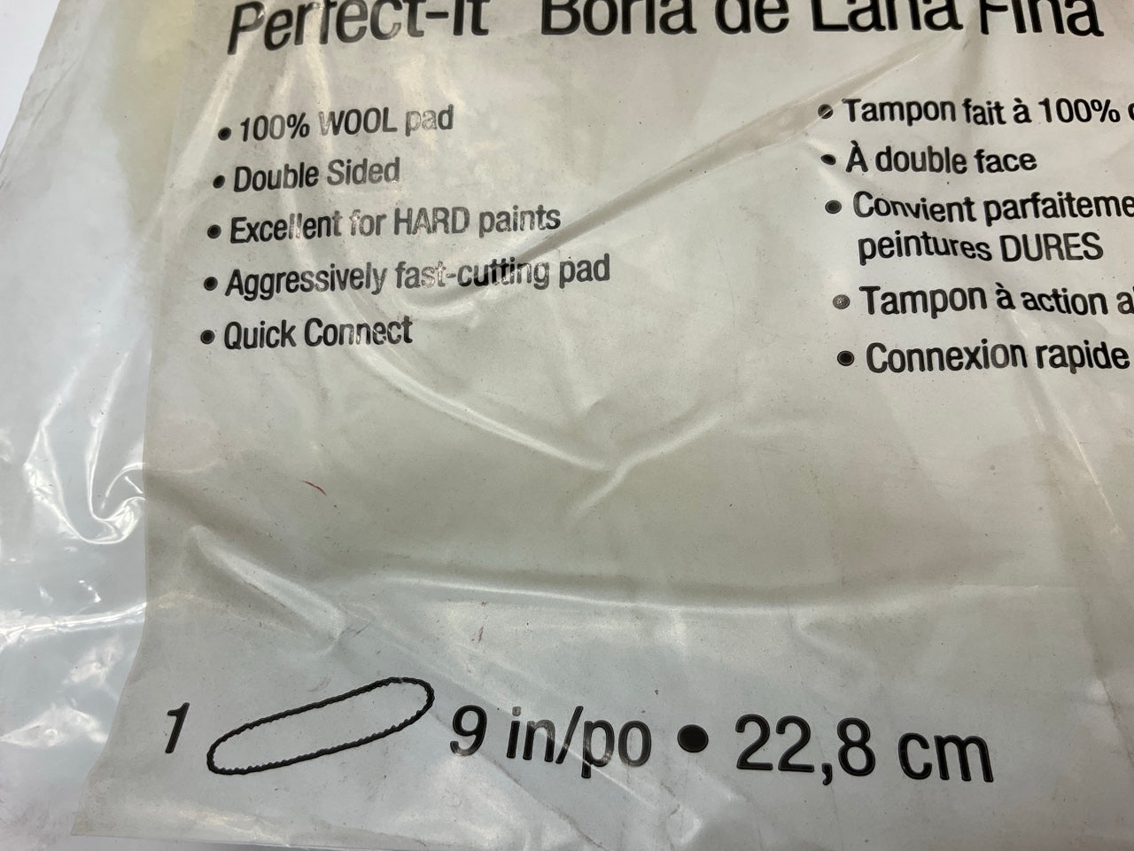 3M 33279 Low Lint 100% Wool Compound Buffing Pad, 9'', Double Sided Quick Connect