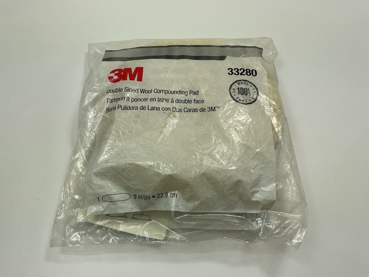 3M 33280 9'' Wool Compounding Buffing Pad, Double Sided, Screw On