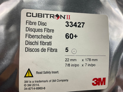 3M 33427 Cubitron II 60 Grit Abrasive Grinding Disc 7 In X 7/8'' - 5 Discs Total