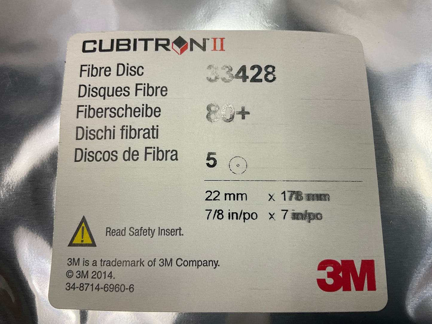 3M 33428 Cubitron II Abrasive Fibre 7''x7/8'' Disc, 80 Grit, 5 Discs / Pack