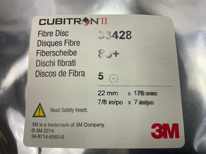 3M 33428 Cubitron II Abrasive Fibre 7''x7/8'' Disc, 80 Grit, 5 Discs / Pack