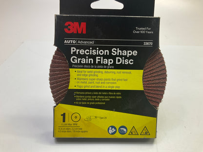 3M 33670 Precision Shaped Grain Flap Disc, 4-1/2'' Diam 7/8''