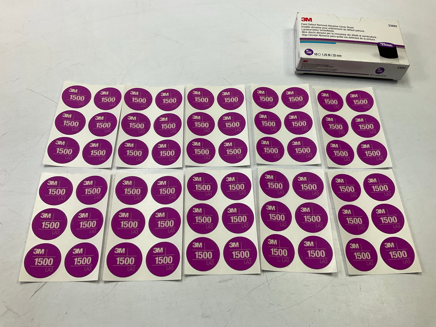 3M 33892 1500 Grit Paint Defect Removal Abrasive Circle Sheet Cars, 10 / Pack