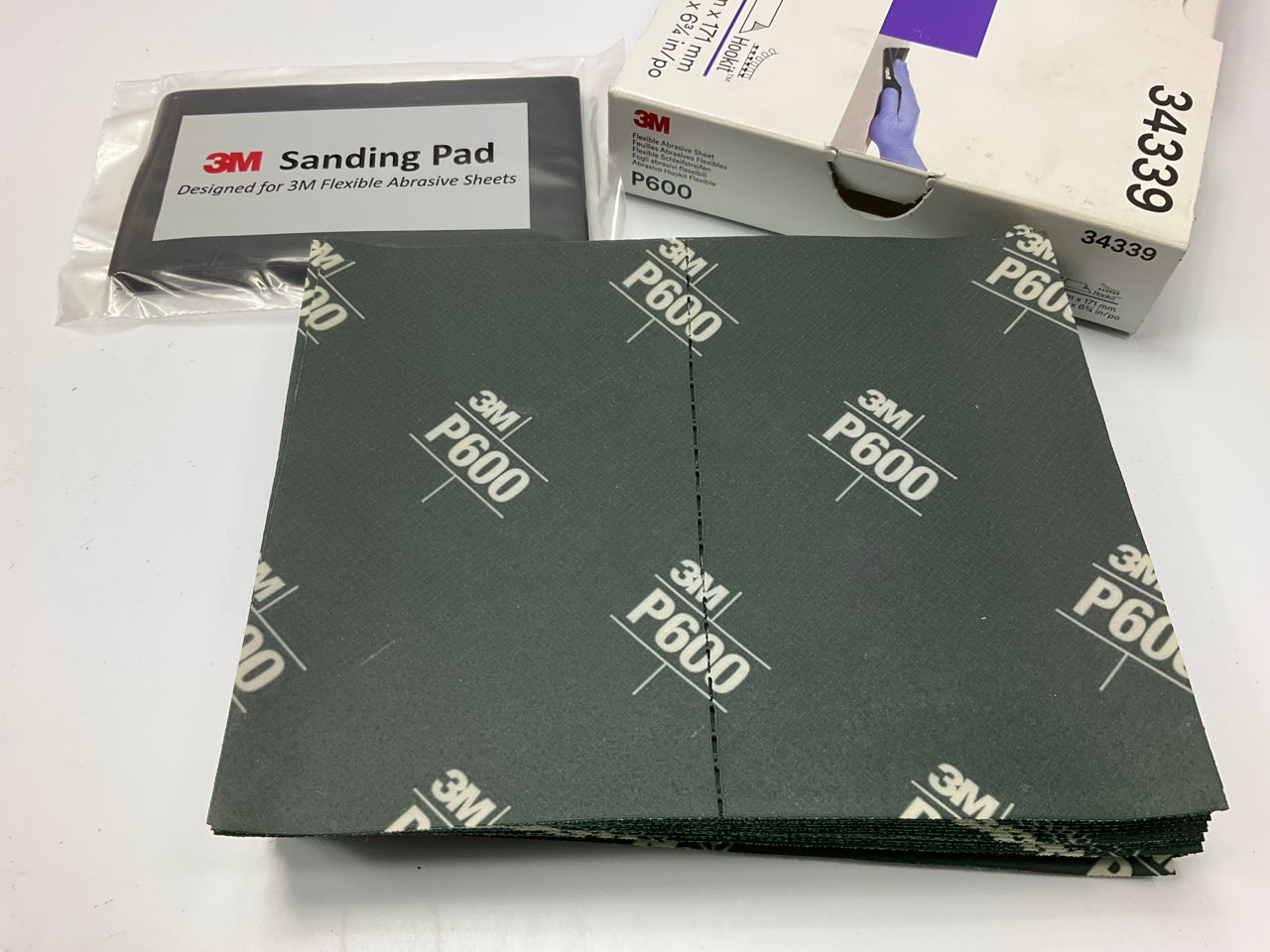 3M 34339 Flexible Abrasive Hookit Sheet Sanding Pad 270J P600 Grit (25 Sheets)