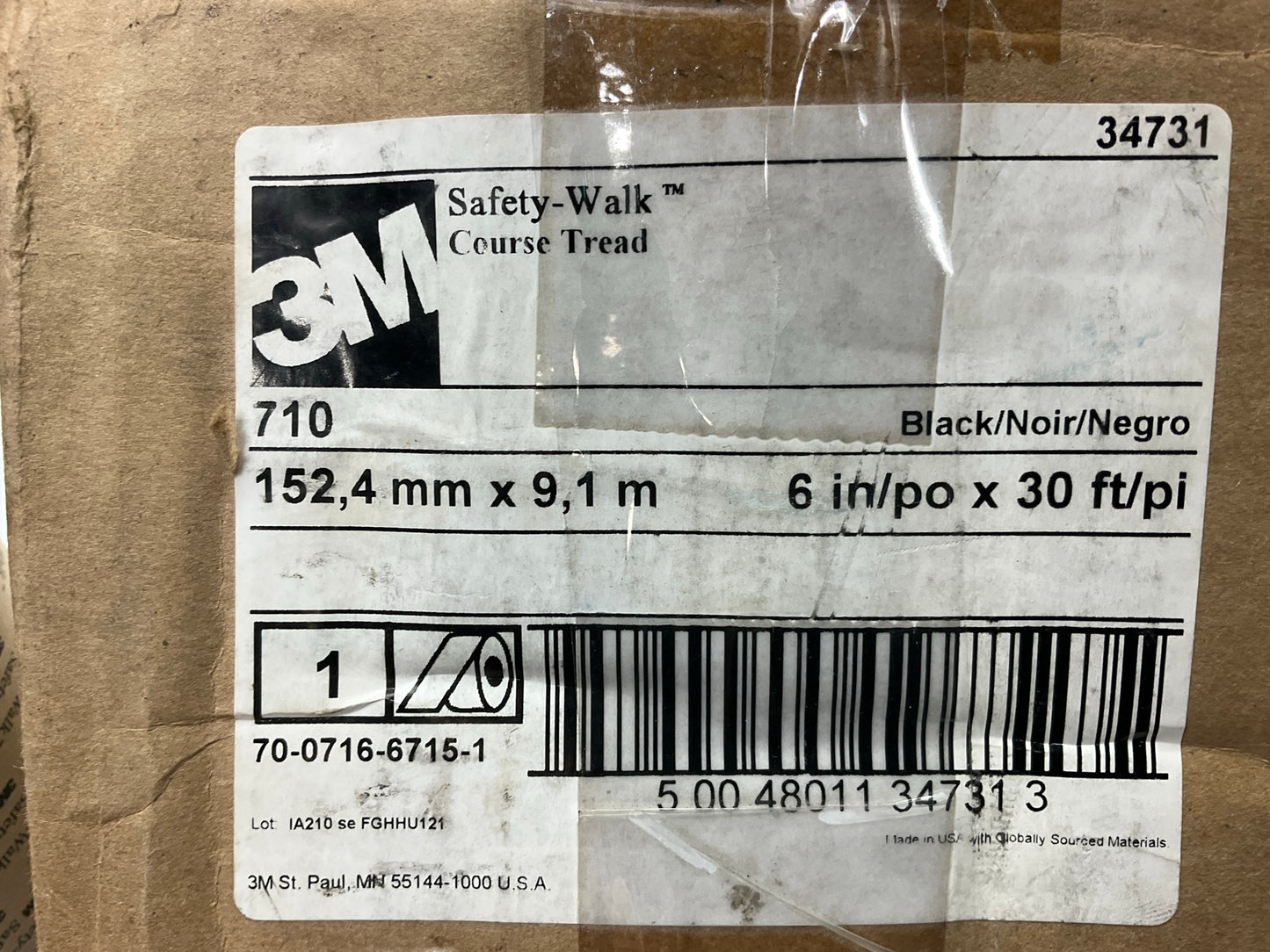 3M 34731 Safety-Walk 710 Black Anti-Slip Friction Tape - 6'' Width X 30 Ft Length