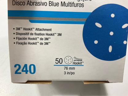 3M 36148 Hookit Blue Abrasive Disc Multi-hole, 3'', 240 Grade, 50 Discs 3 Inch