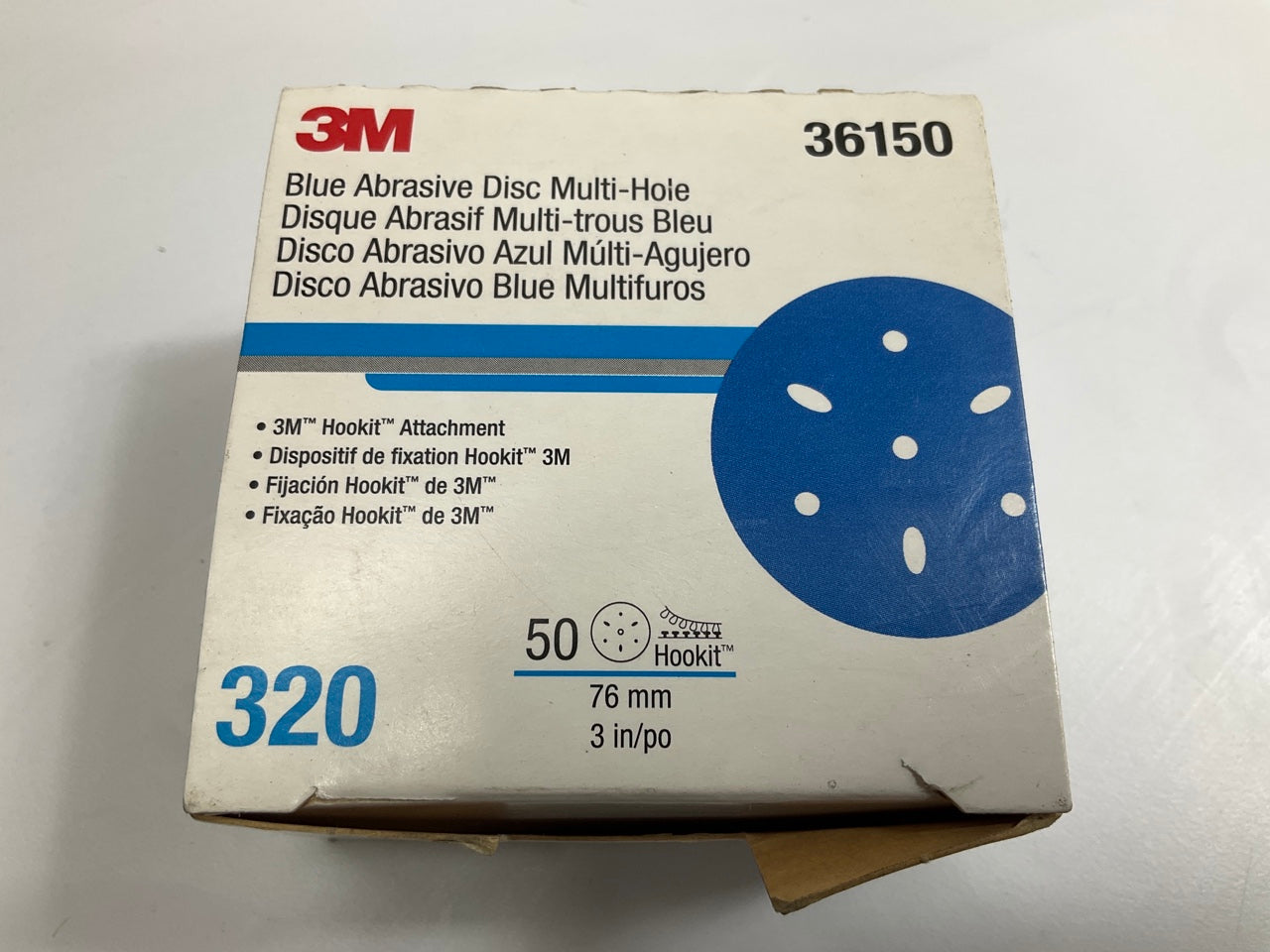 3M 36150 Multi-Hole Hook & Loop 320 Grit 3'' Sanding Abrasive Disc (50/Pack)