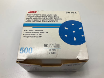 3M 36152 Hookit Blue Abrasive Sanding Disc 321U Multi-hole 3 '', 500 Grit, 50 Pcs