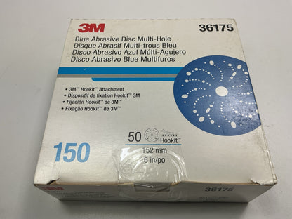 3M 36175 Blue Abrasive Sanding Hookit Disc 6'', 150+ Grit - 50 Discs / Box
