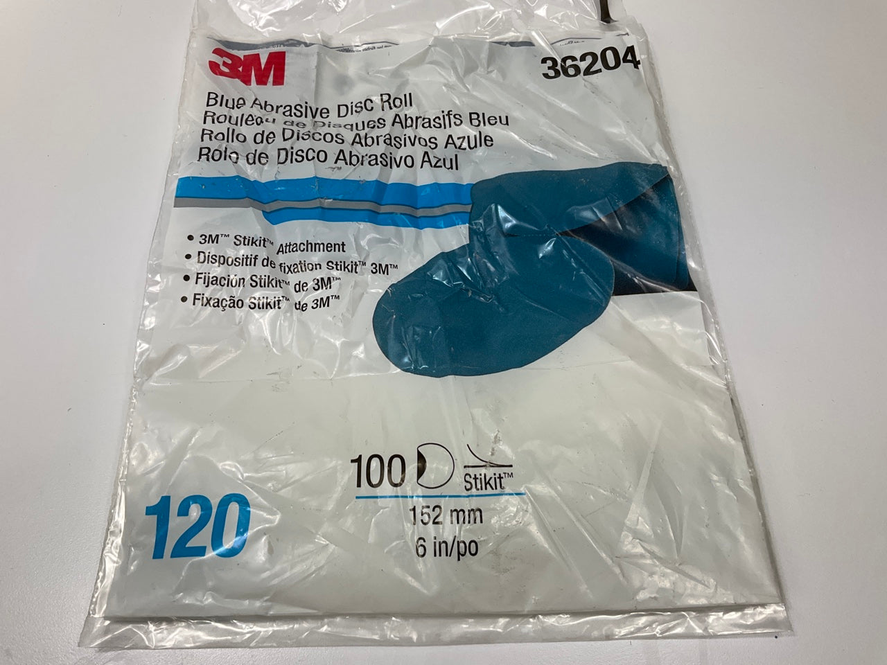 3M 36204 Stikit 120 Grit Blue DA Sanding Discs 6'' Stick Type, 100 Disc ROLL