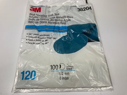 3M 36204 Stikit 120 Grit Blue DA Sanding Discs 6'' Stick Type, 100 Disc ROLL