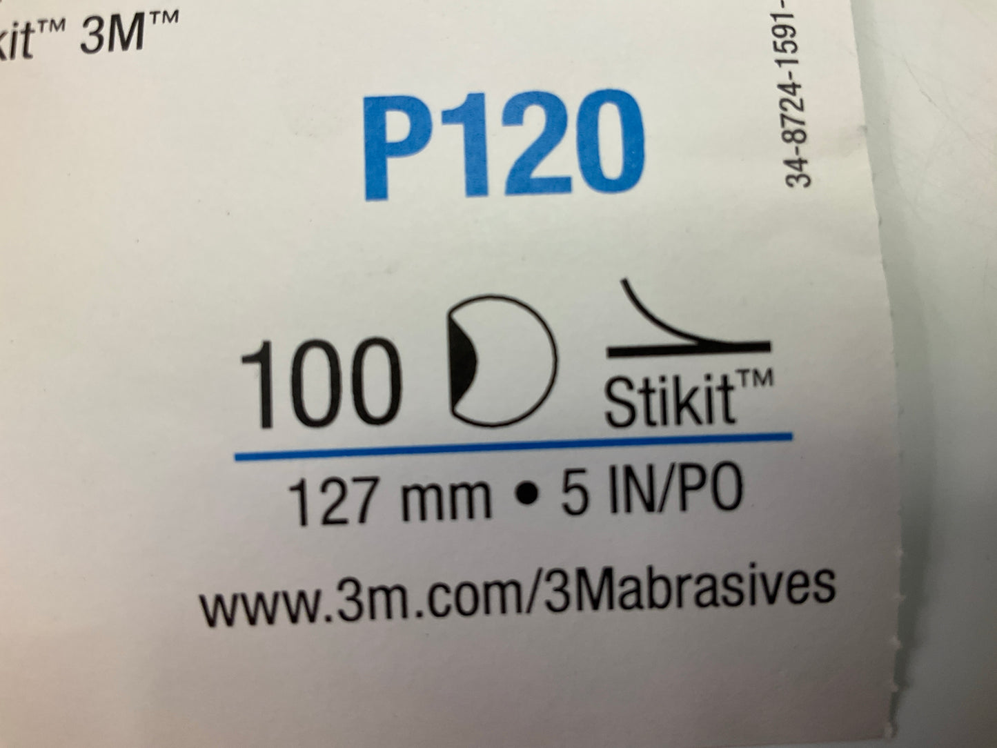 3M 36266 Stikit Blue Abrasive Disc Roll, 5 In, 120 Grit Grade, No Hole, 100 Disc