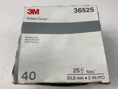 24 Pack - 3M 36525 2'' Green Corps Abrasive Roloc Grinding Discs 40 Grit