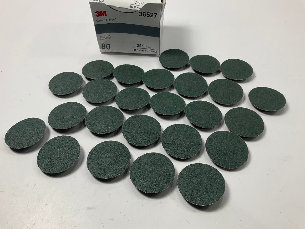 25 Pack - 3M 36527 2'' Green Corps Roloc Abrasive Grinding Discs 80 Grit