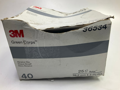 3M 36534 Green Corps Roloc Disc, TR, 3'' X 40 Grit, Pack Of 25 Surface Prep Discs